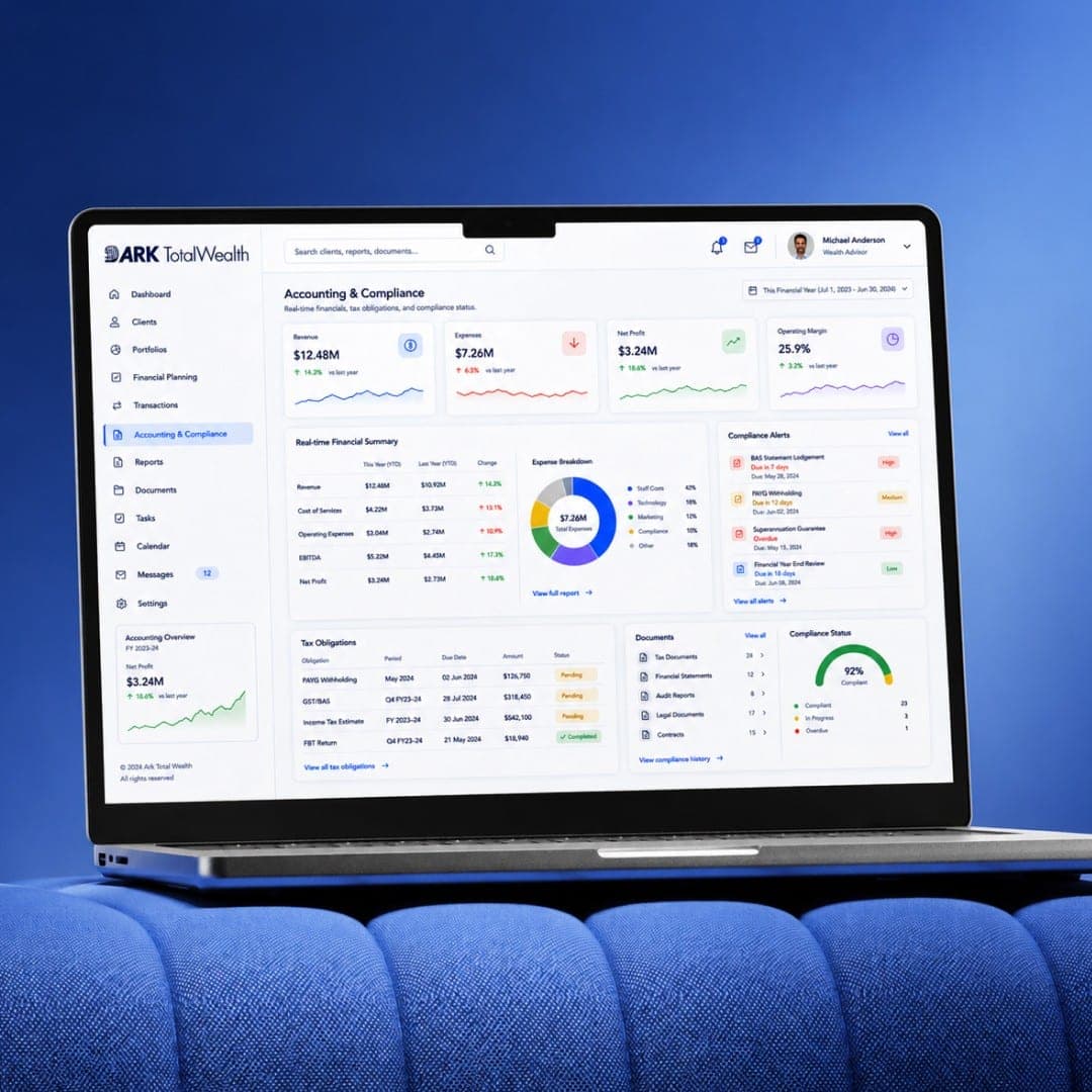 Accounting and compliance dashboard on a laptop