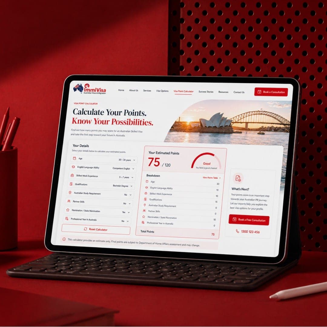 Visa points calculator on a tablet
