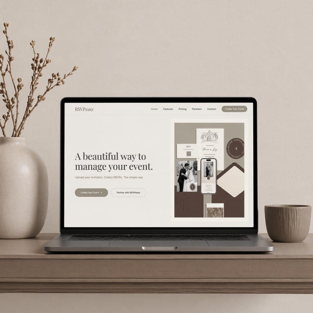 RSVPeasy marketing website on a laptop